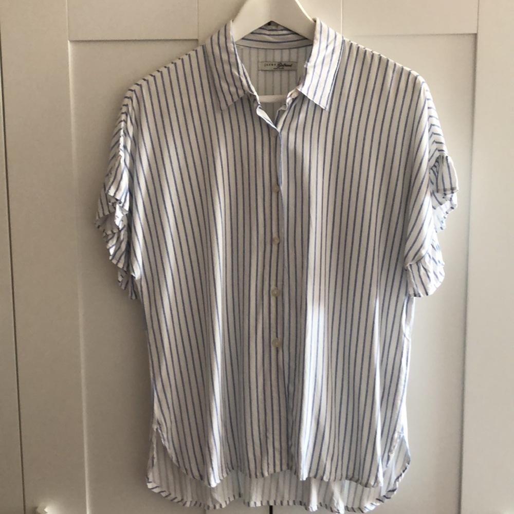 Striped Ruffled Cap Sleeves Shirt